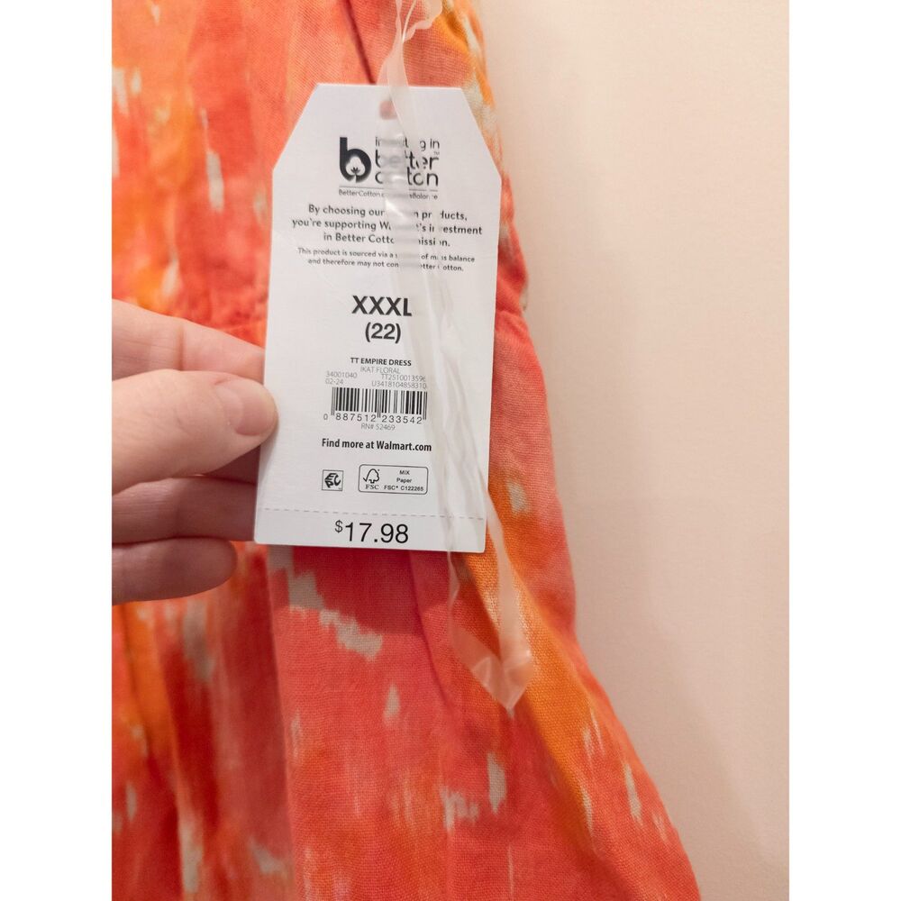 Time & Tru women's orange/pink design dress size XXXL/22 NWT - Picture 5 of 6
